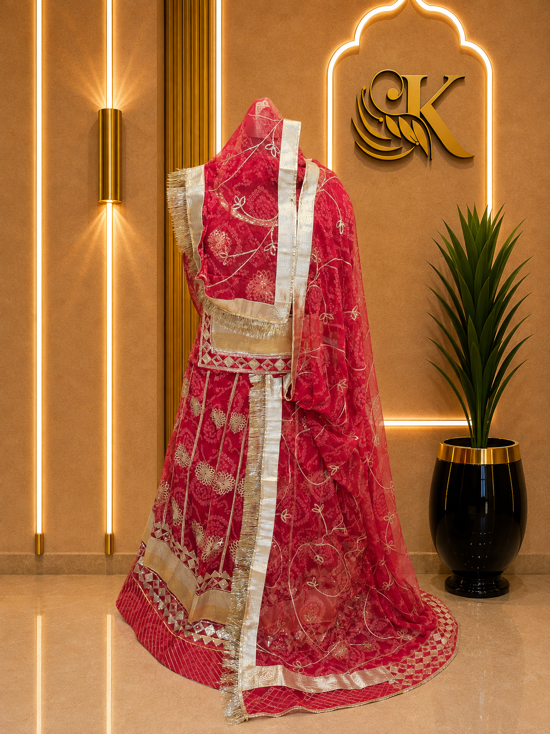 c0556624-a369-4e3d-8249-b26e36b74f85 Laila Semi Pure Rajputi Poshak - Red - Image 1