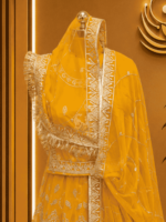 Kajal Semi Pure Rajputi Poshak - Yellow - Image 3