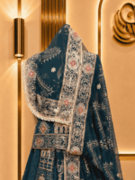 Myra Semi Pure Rajputi Poshak- Teal Blue - Image 3