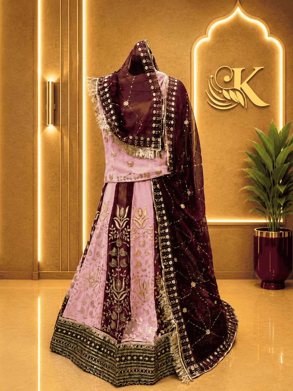 untitled-design-2-124 Rajrani Semi Pure Rajputi Poshak- Pink - Image 1