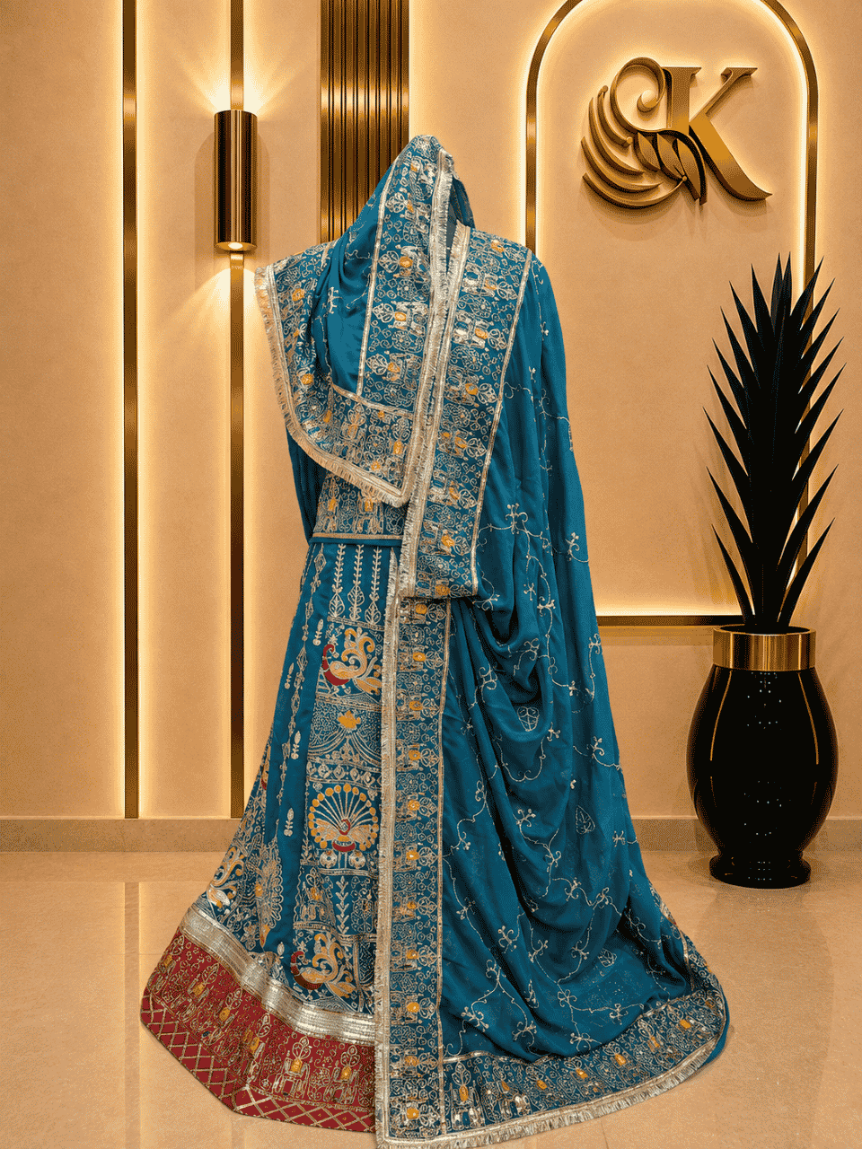untitled-design-2-158 Meera Semi Pure Rajputi Poshak- Rama Green - Image 1