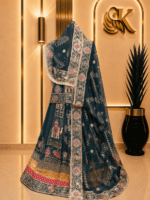 Myra Semi Pure Rajputi Poshak- Teal Blue