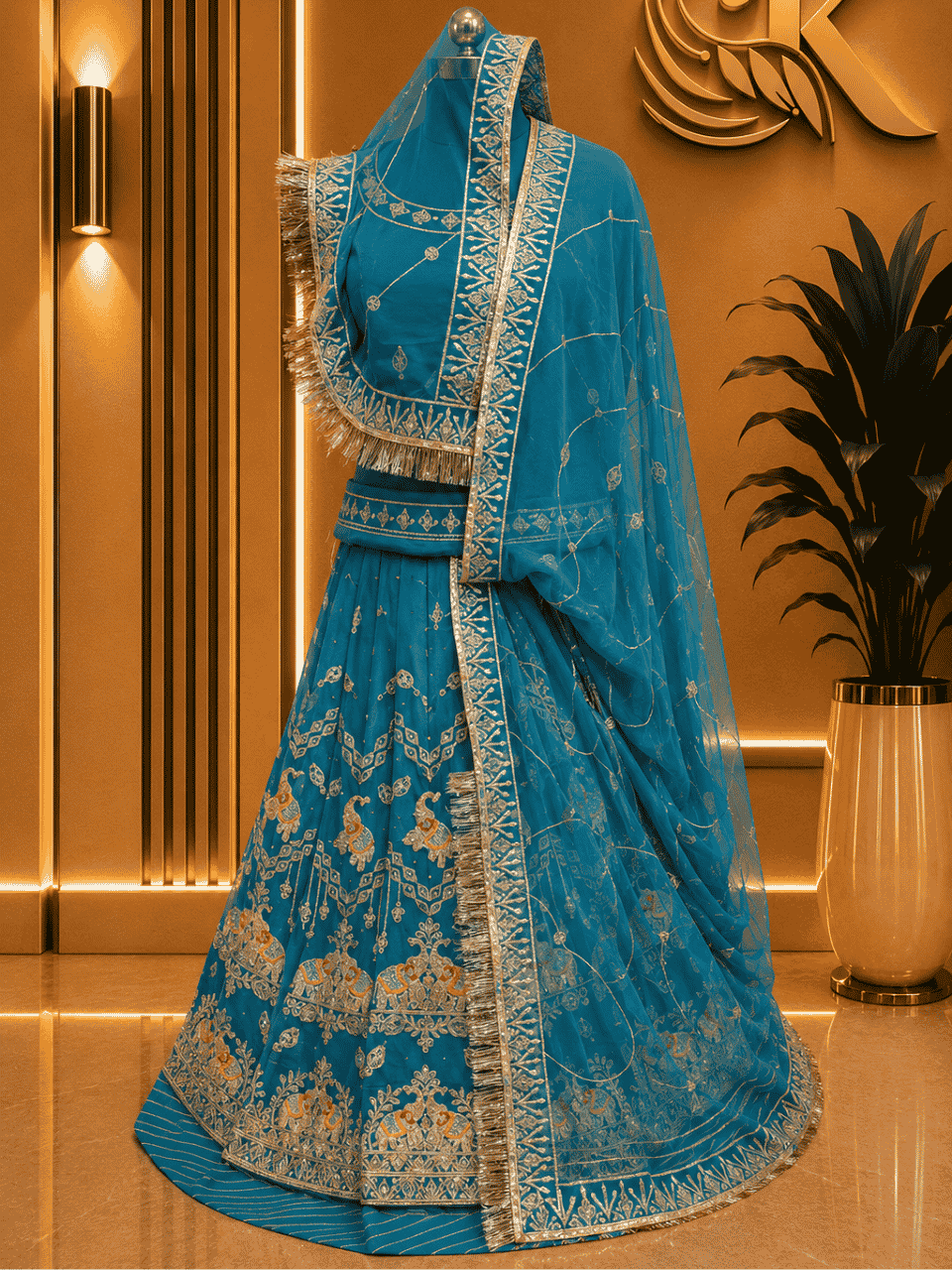 untitled-design-2-99 Kajal Semi Pure Rajputi Poshak - Rama Green - Image 1