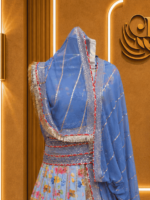 Ishita Satin Rajputi Poshak - Blue - Image 3