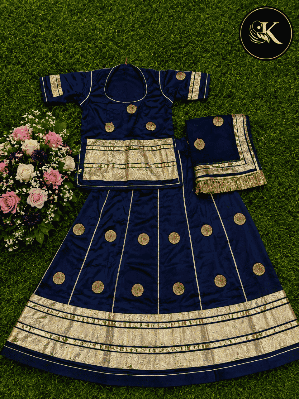 untitled-design-366 Rani Kids Satin Rajputi Poshak - Navy Blue - Image 1