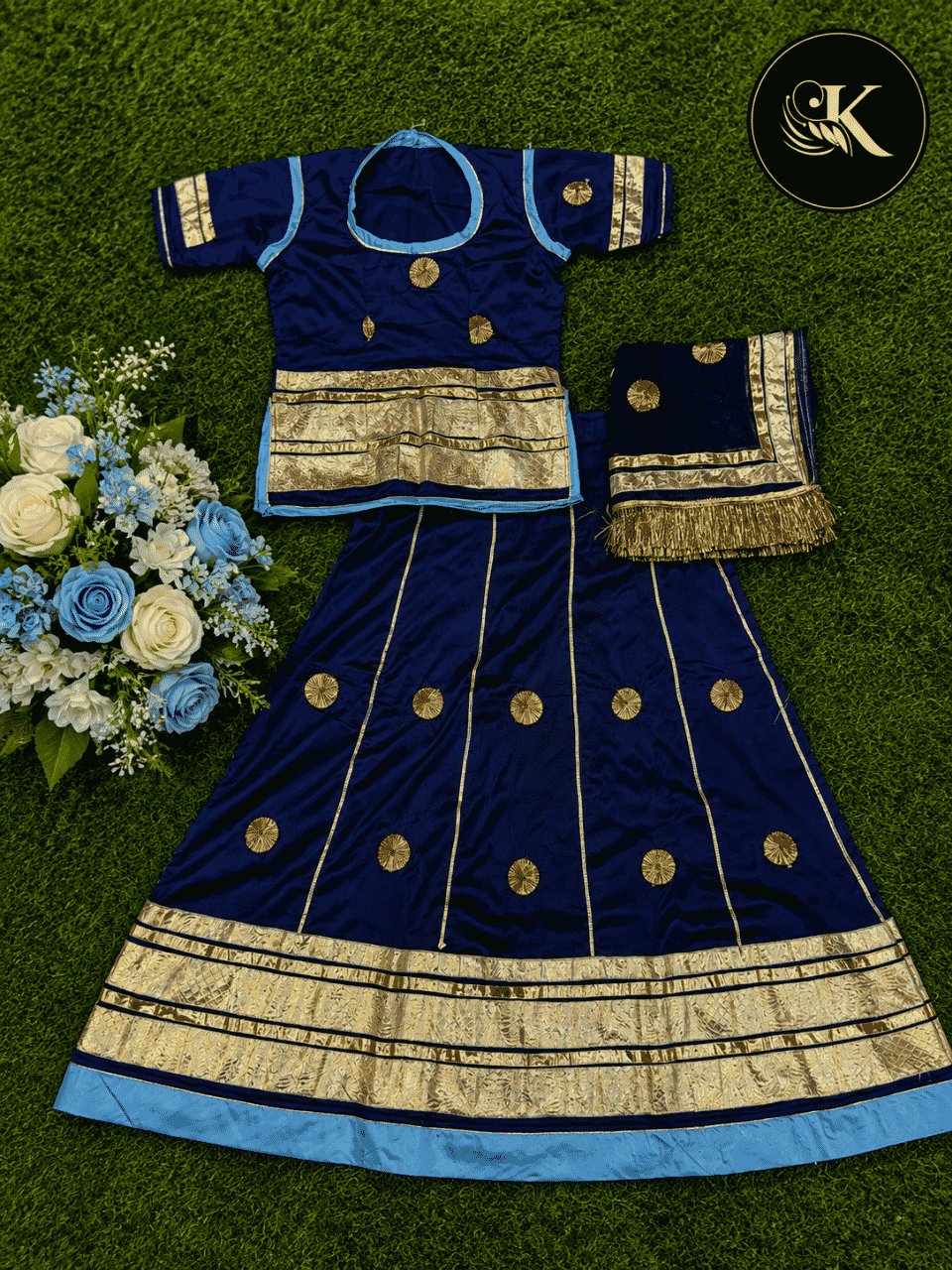untitled-design-371 Rani Kids Satin Rajputi Poshak - Navy Blue 2 - Image 1