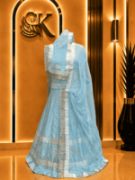 Kanika Satin Rajputi Poshak - Sky Blue