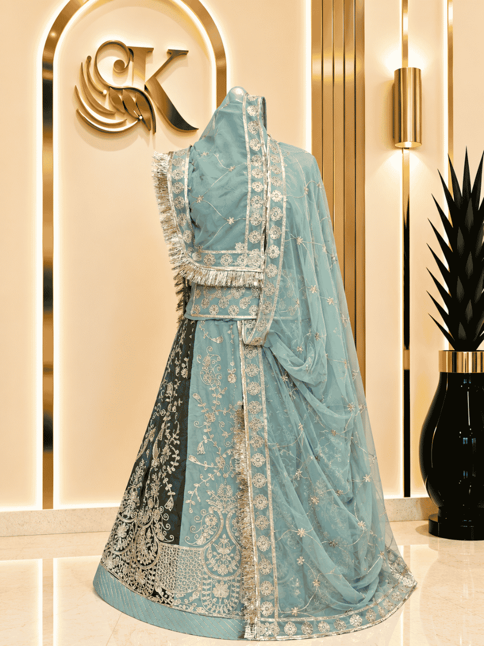 untitled-design-2-361 Kesar Semi Pure Rajputi Poshak - Elaichi Green - Image 1