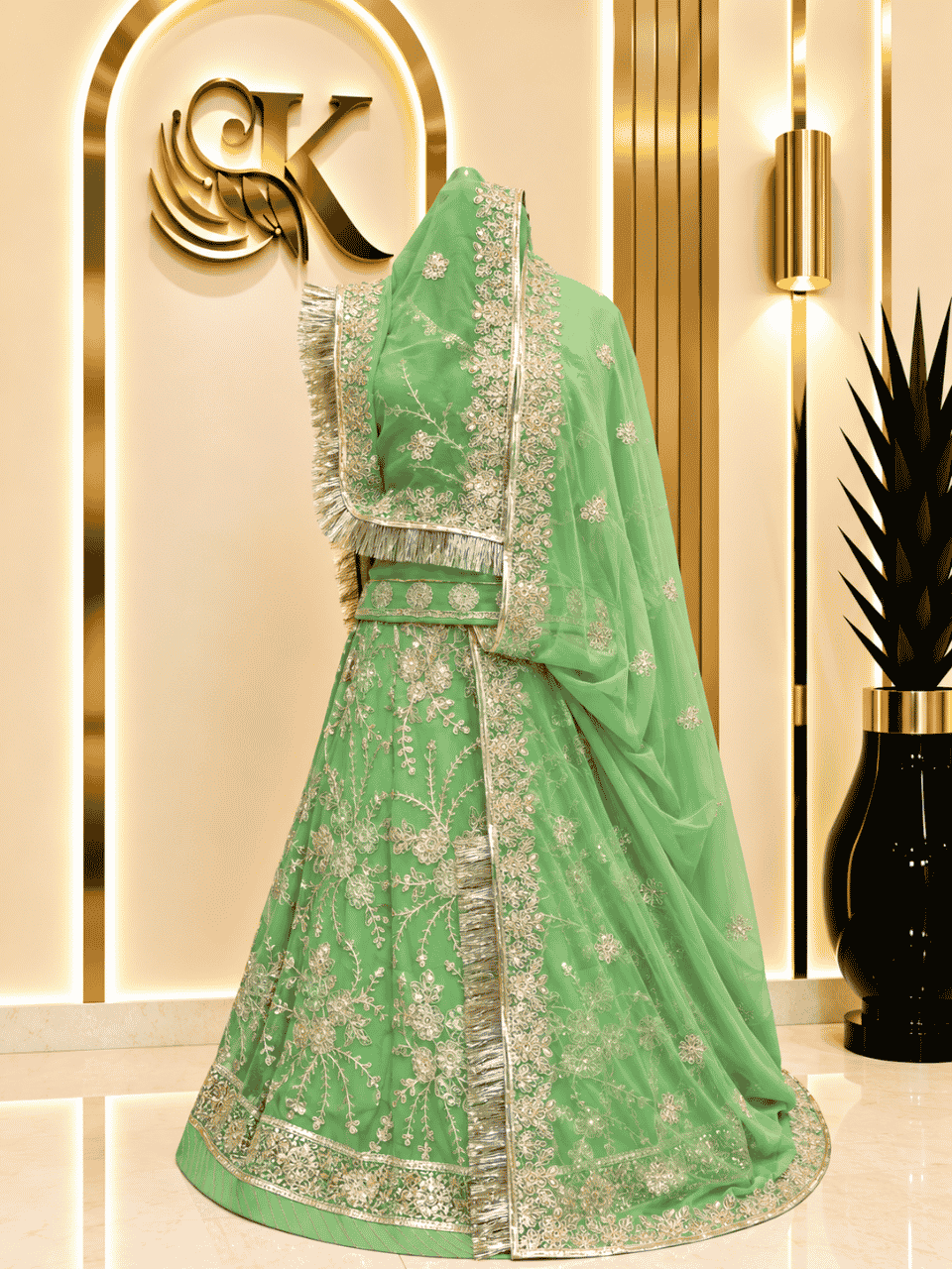untitled-design-2-373 Rashmi Semi Pure Rajputi Poshak- Elaichi Green - Image 1