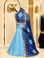 Latika Satin Rajputi Poshak - L sky blue