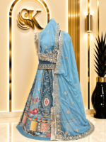 Nidhi Gold Crush Rajputi Poshak- Teal Blue