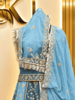 Nidhi Gold Crush Rajputi Poshak- Teal Blue - Image 3